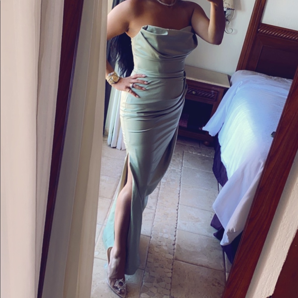 House of cb mint green long dress in size M